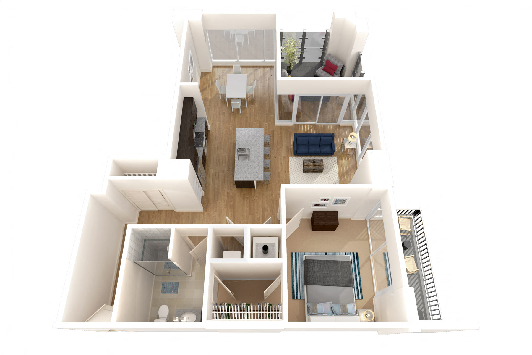 Floor plan for 1 bed, 1 bath, 948 sqft